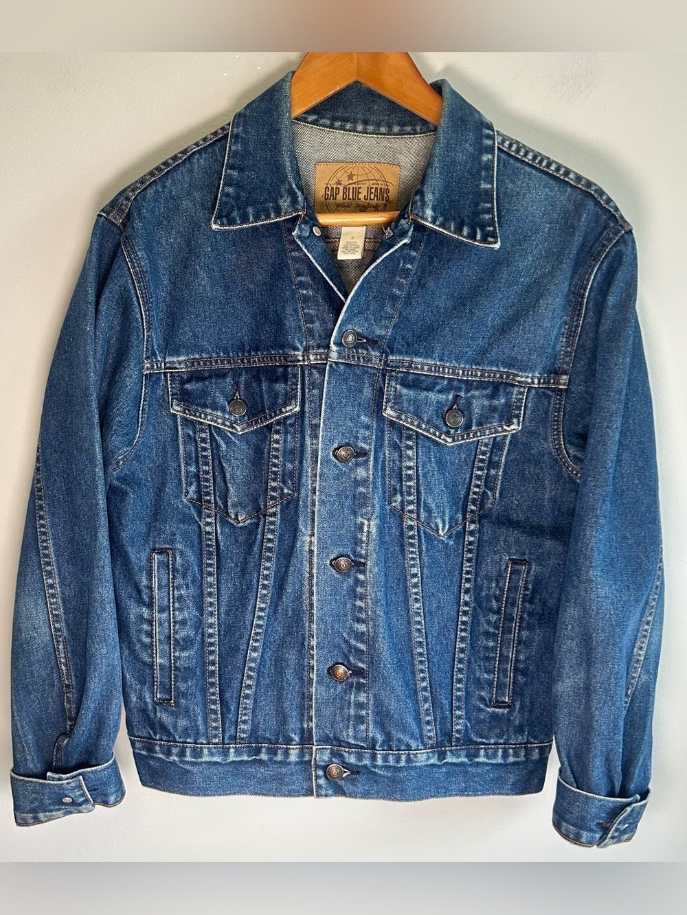 Vintage Gap Blue Jeans Jacket Womens Small Blue Denim Trucker Medium Wash Y2K